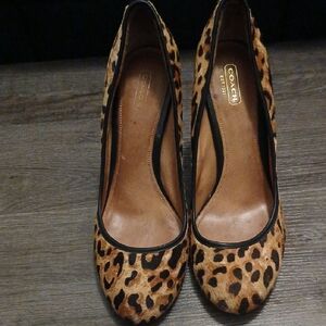 Coach Tan and Black Leopard Print Heels, 10